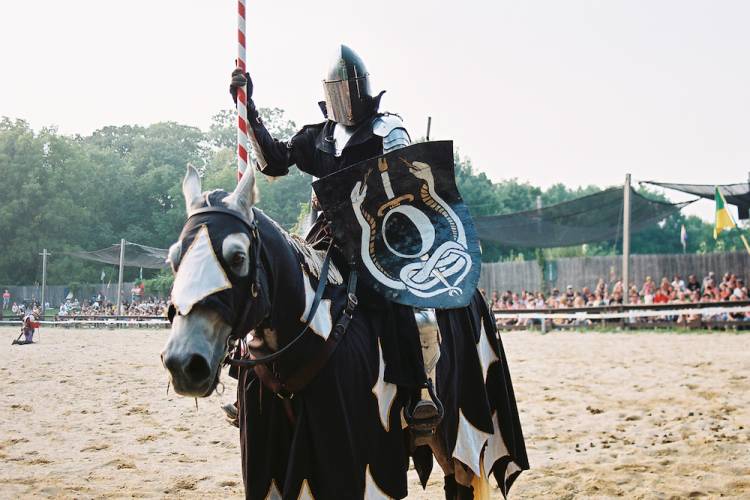 man at a jousting competition dressed in Renaissance garb