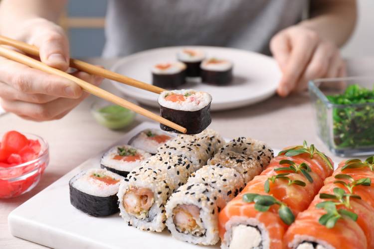 plate of different sushi rolls