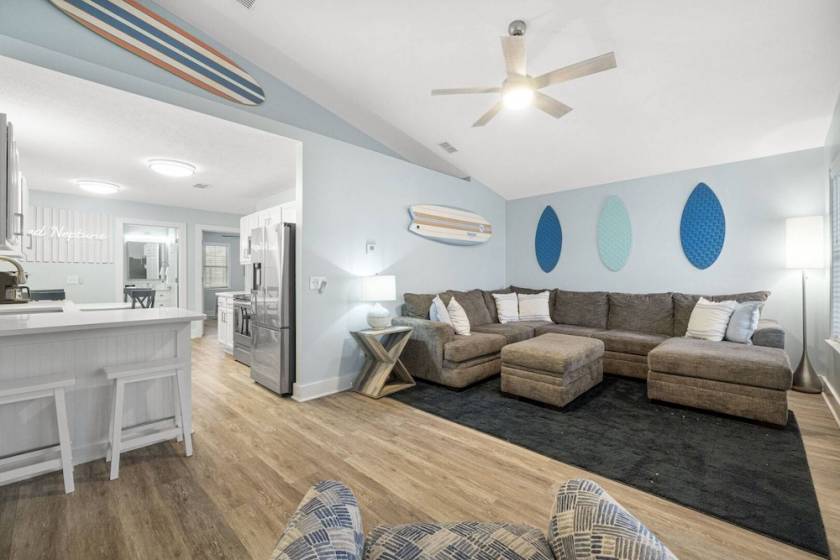 living room of holiday condo rental in PCB, florida