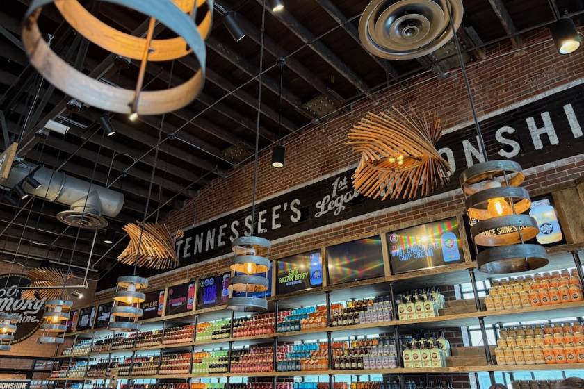 retail moonshine wall at ole smoky distillery nashville, tn