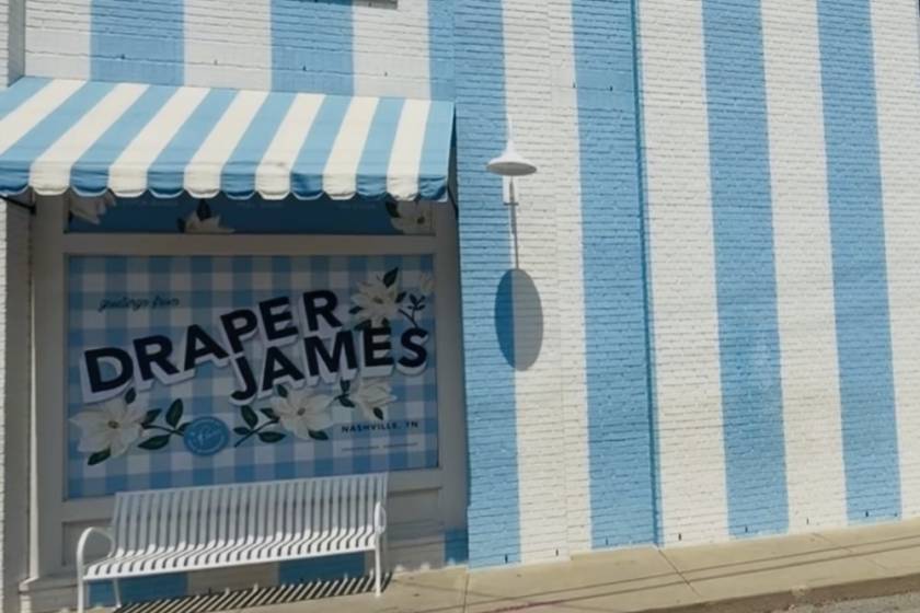 Draper James Blue and White Stripes mural 