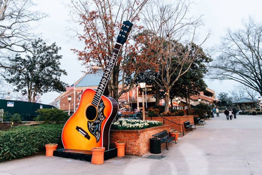 Large replica of Gibson guitar outside the Grand Ole Opry in Nashville, TN